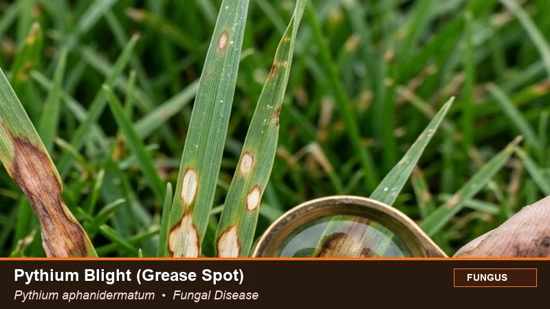 Pathology field specimen of Pythium Blight (Grease Spot) (Pythium aphanidermatum)