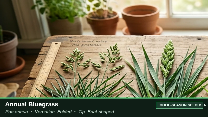 Botanical field specimen of Annual Bluegrass (Poa annua) (Poa annua)