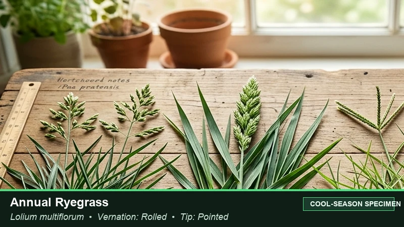 Botanical field specimen of Annual Ryegrass (Italian Ryegrass) (Lolium multiflorum)