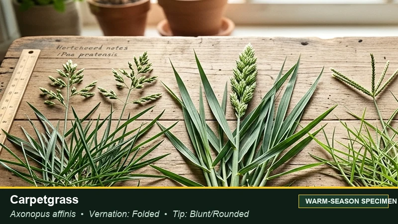 Botanical field specimen of Carpetgrass (Axonopus affinis)