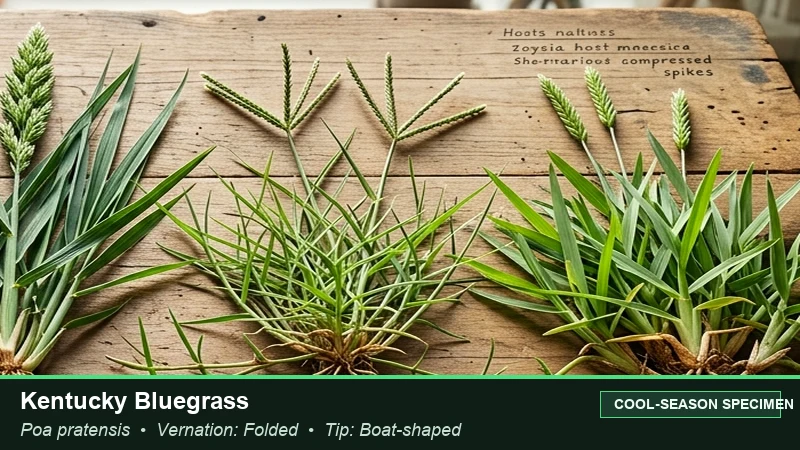 Botanical field specimen of Kentucky Bluegrass (Poa pratensis)