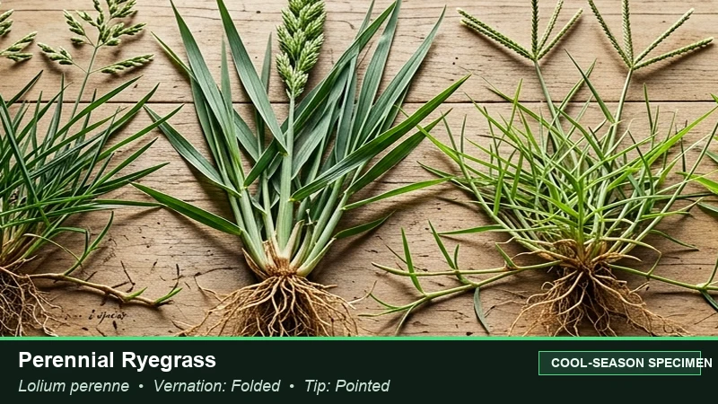 Botanical field specimen of Perennial Ryegrass (Lolium perenne)