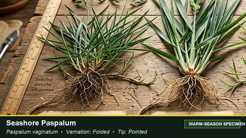 Botanical field specimen of Seashore Paspalum (Paspalum vaginatum)
