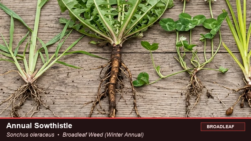 Botanical field specimen of Annual Sowthistle (Sonchus oleraceus)