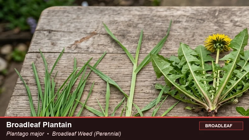 Botanical field specimen of Broadleaf Plantain (Plantago major)