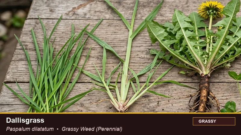 Botanical field specimen of Dallisgrass (Paspalum dilatatum)