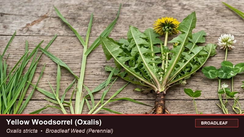 Botanical field specimen of Yellow Woodsorrel (Oxalis) (Oxalis stricta)